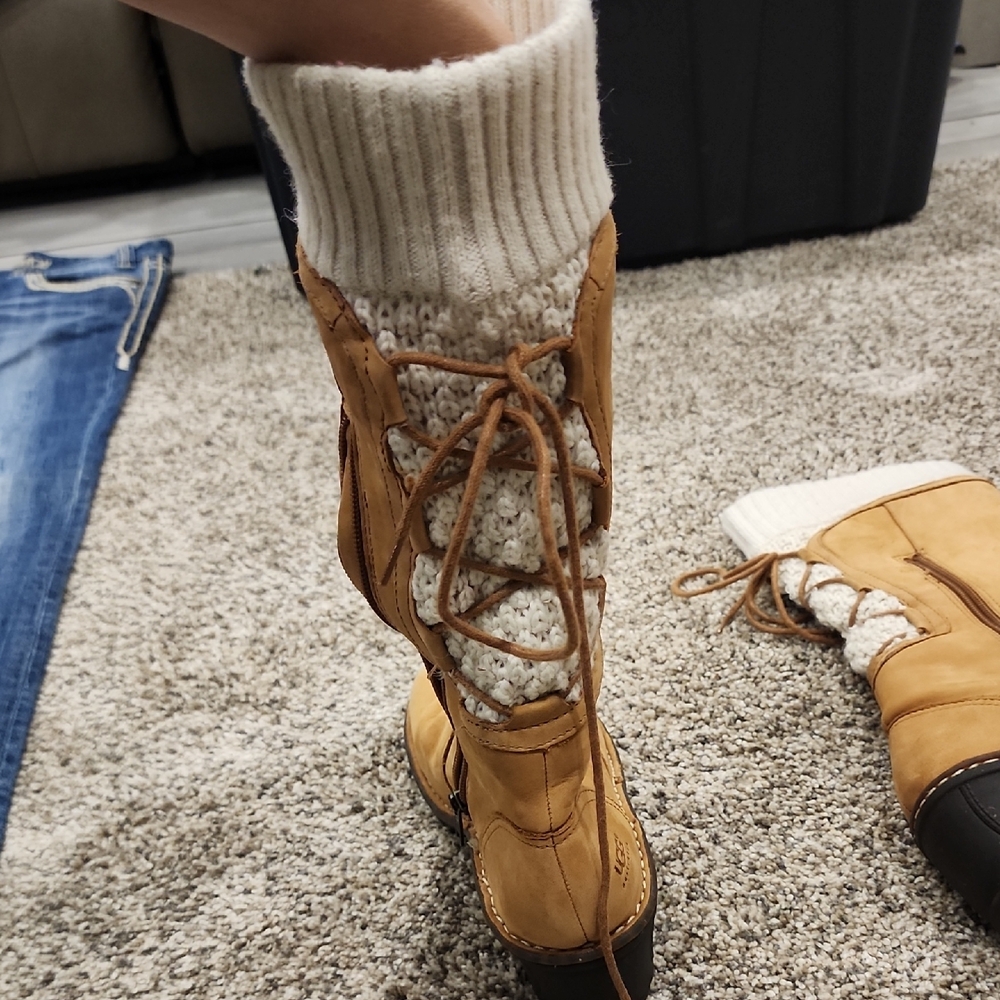 UGG Tan Boots with White Knit Accents - Picture 4 of 7
